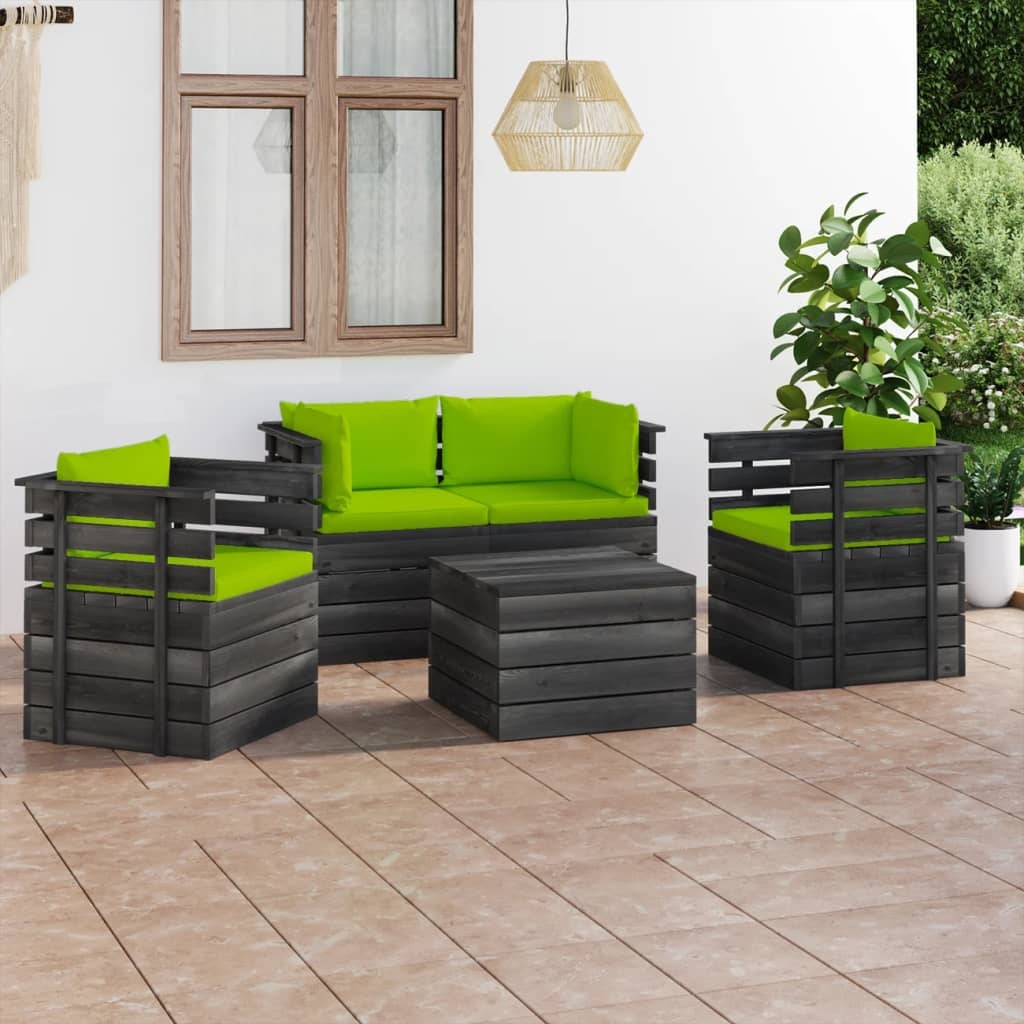 VidaXL 5-delige Loungeset met kussens pallet massief grenenhout