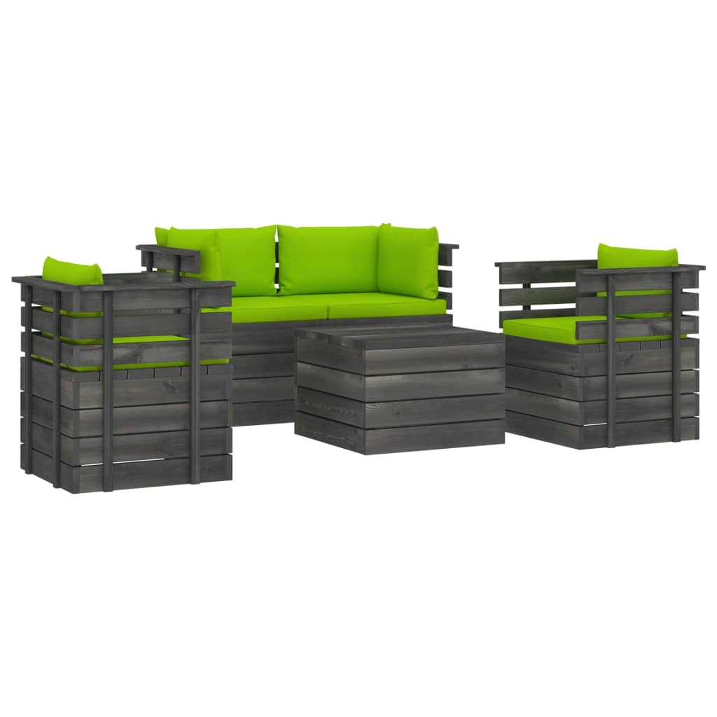 VidaXL 5-delige Loungeset met kussens pallet massief grenenhout