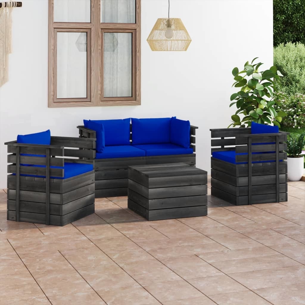 VidaXL 5-delige Loungeset met kussens pallet massief grenenhout