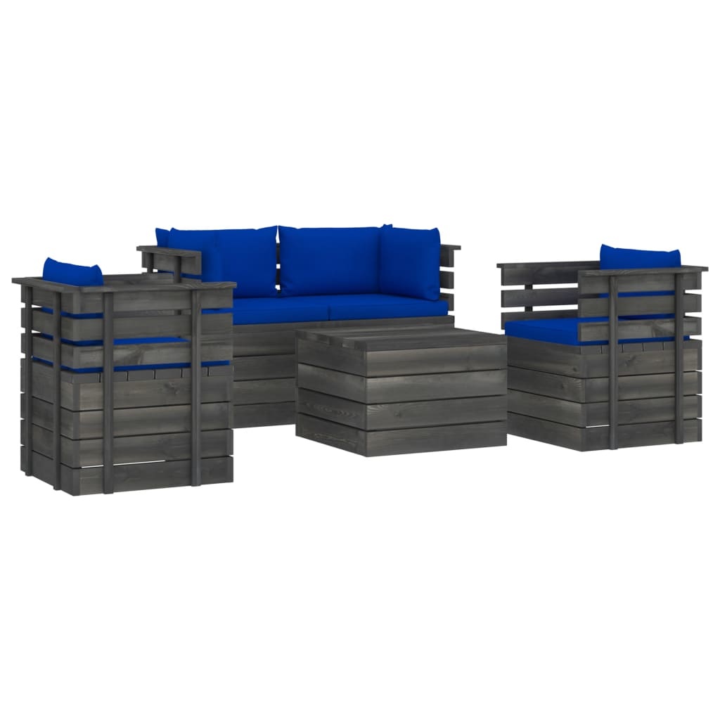 VidaXL 5-delige Loungeset met kussens pallet massief grenenhout
