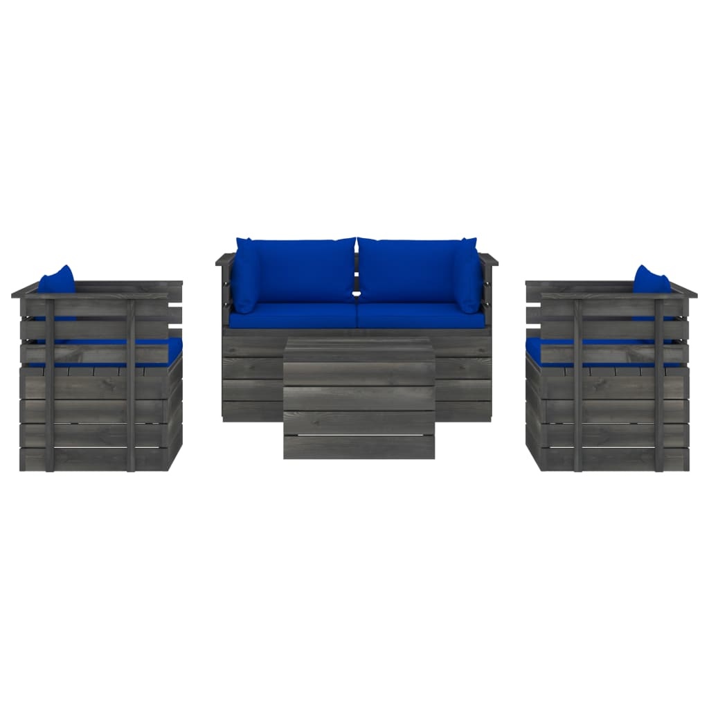 VidaXL 5-delige Loungeset met kussens pallet massief grenenhout