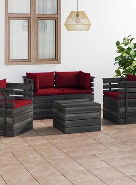 VidaXL 5-delige Loungeset met kussens pallet massief grenenhout