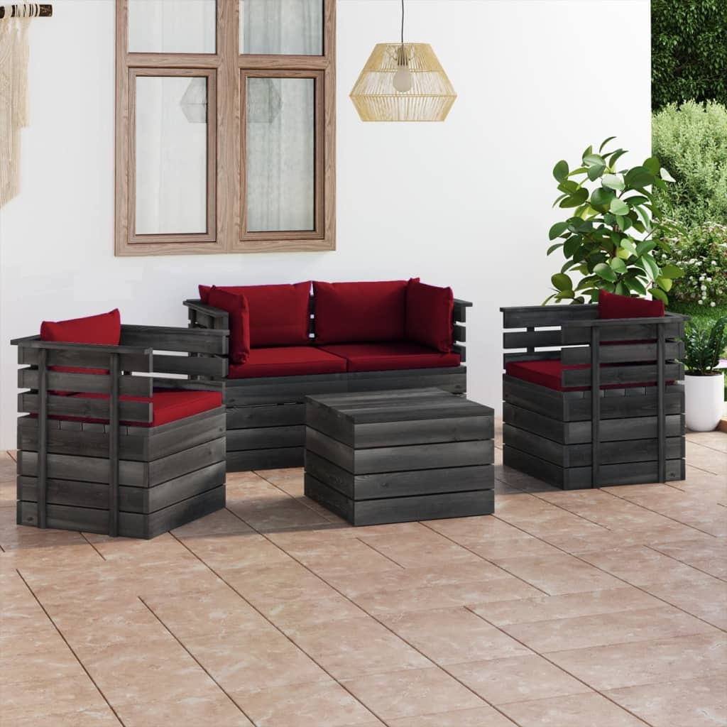 VidaXL 5-delige Loungeset met kussens pallet massief grenenhout
