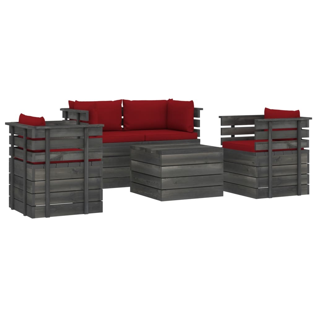 VidaXL 5-delige Loungeset met kussens pallet massief grenenhout