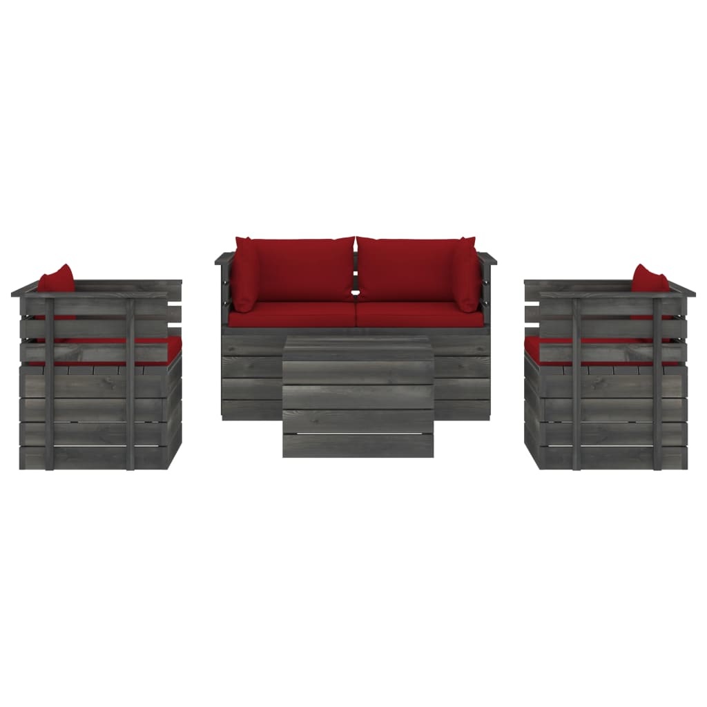 VidaXL 5-delige Loungeset met kussens pallet massief grenenhout