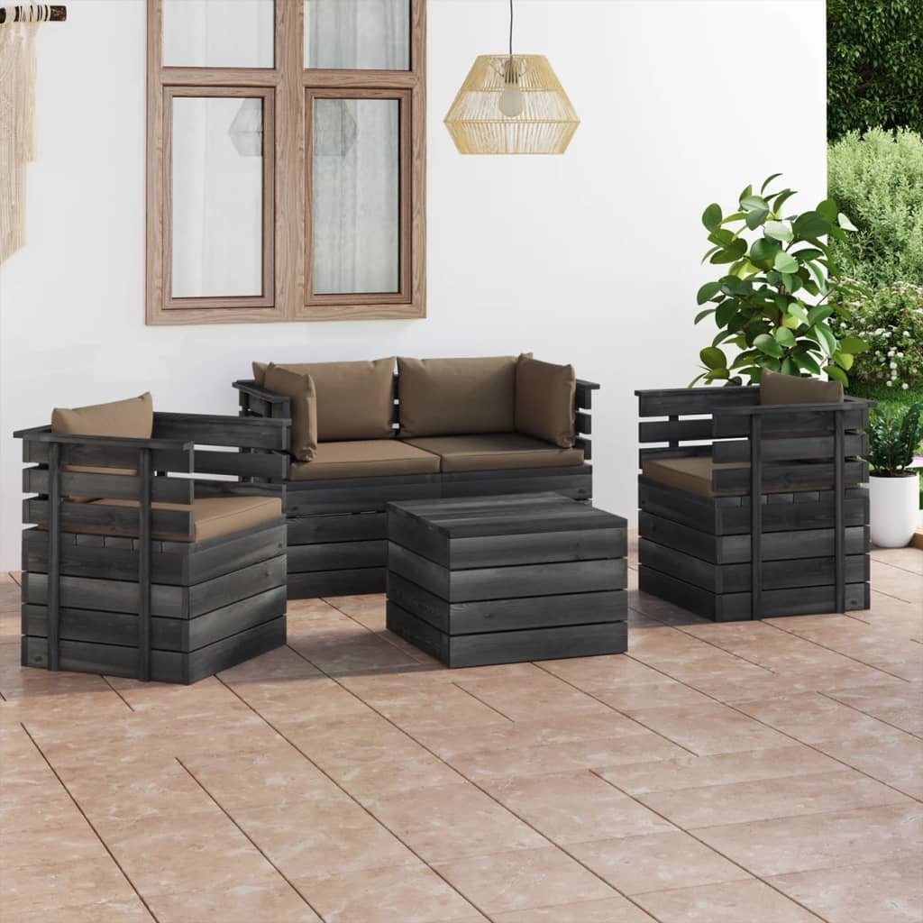 VidaXL 5-delige Loungeset met kussens pallet massief grenenhout