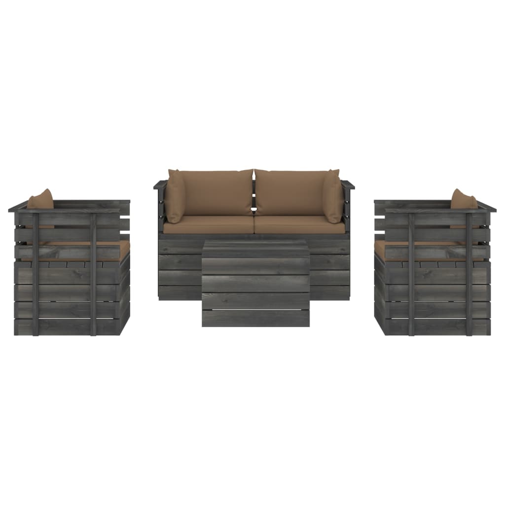 VidaXL 5-delige Loungeset met kussens pallet massief grenenhout