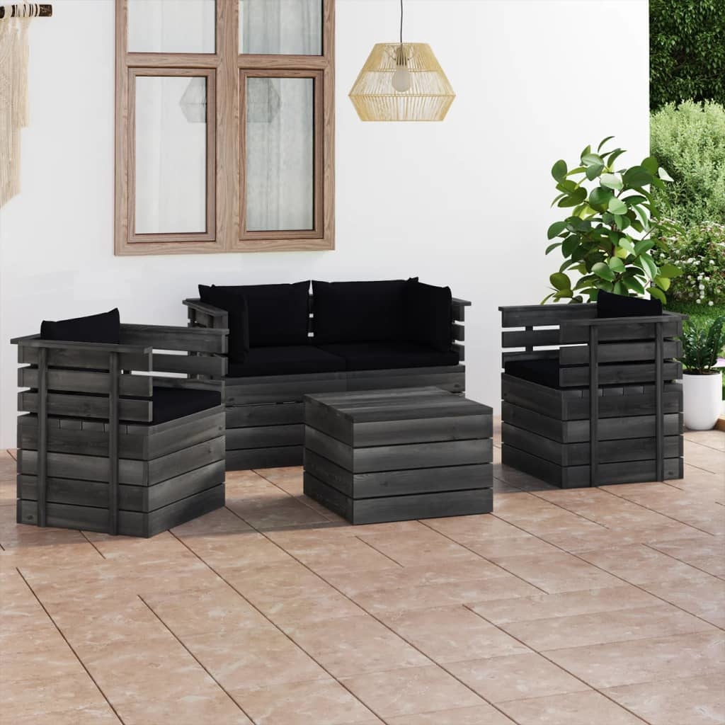 VidaXL 5-delige Loungeset met kussens pallet massief grenenhout