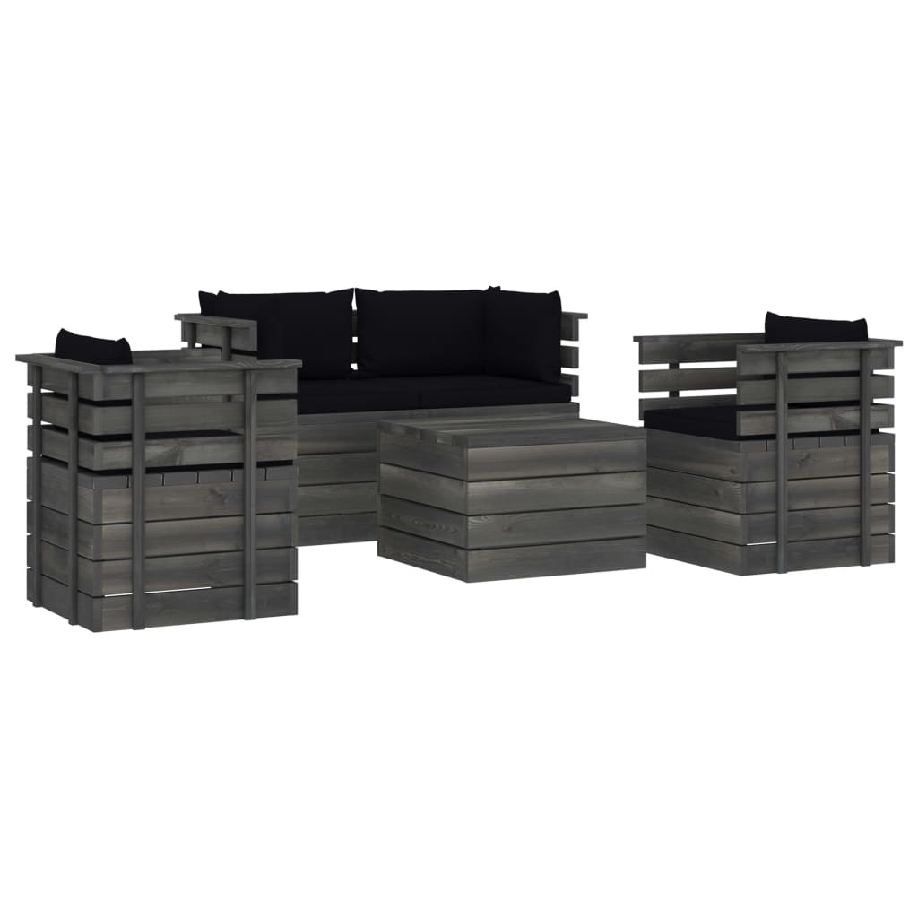 VidaXL 5-delige Loungeset met kussens pallet massief grenenhout