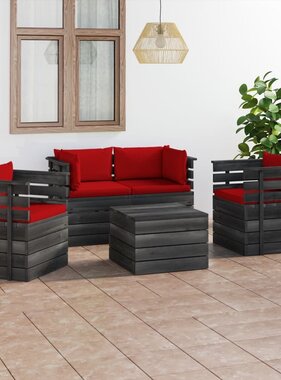 VidaXL 5-delige Loungeset met kussens pallet massief grenenhout