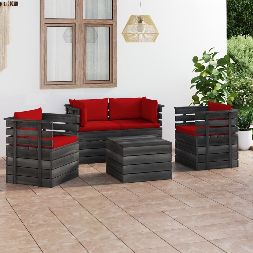 VidaXL 5-delige Loungeset met kussens pallet massief grenenhout