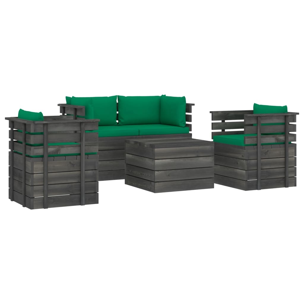 VidaXL 5-delige Loungeset met kussens pallet massief grenenhout