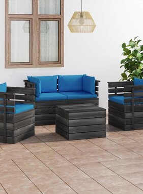 VidaXL 5-delige Loungeset met kussens pallet massief grenenhout