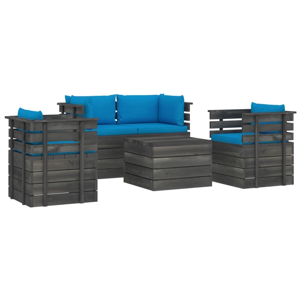 VidaXL 5-delige Loungeset met kussens pallet massief grenenhout