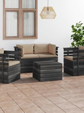 VidaXL 5-delige Loungeset met kussens pallet massief grenenhout