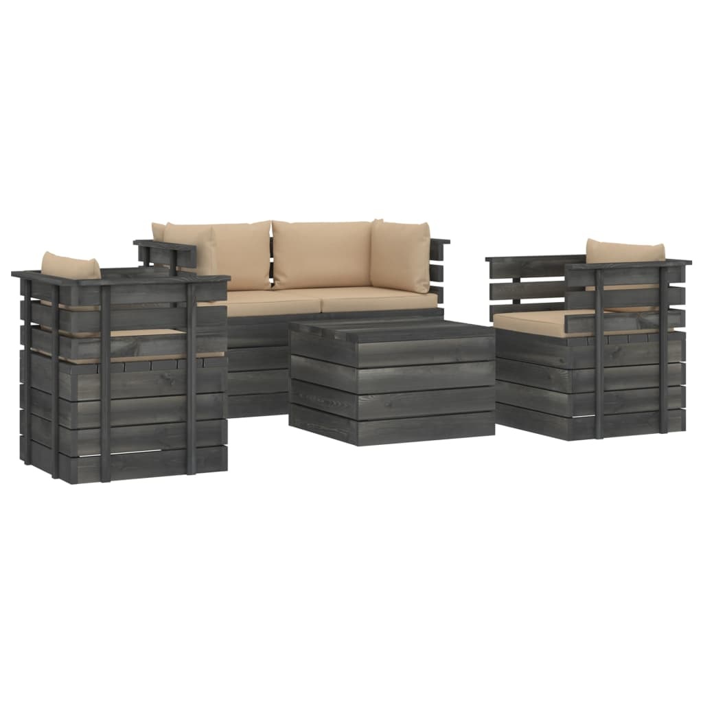 VidaXL 5-delige Loungeset met kussens pallet massief grenenhout