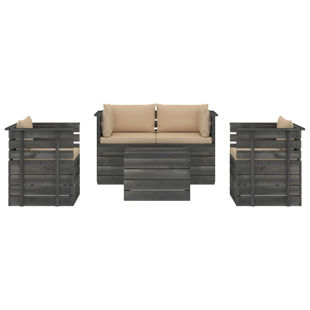 VidaXL 5-delige Loungeset met kussens pallet massief grenenhout