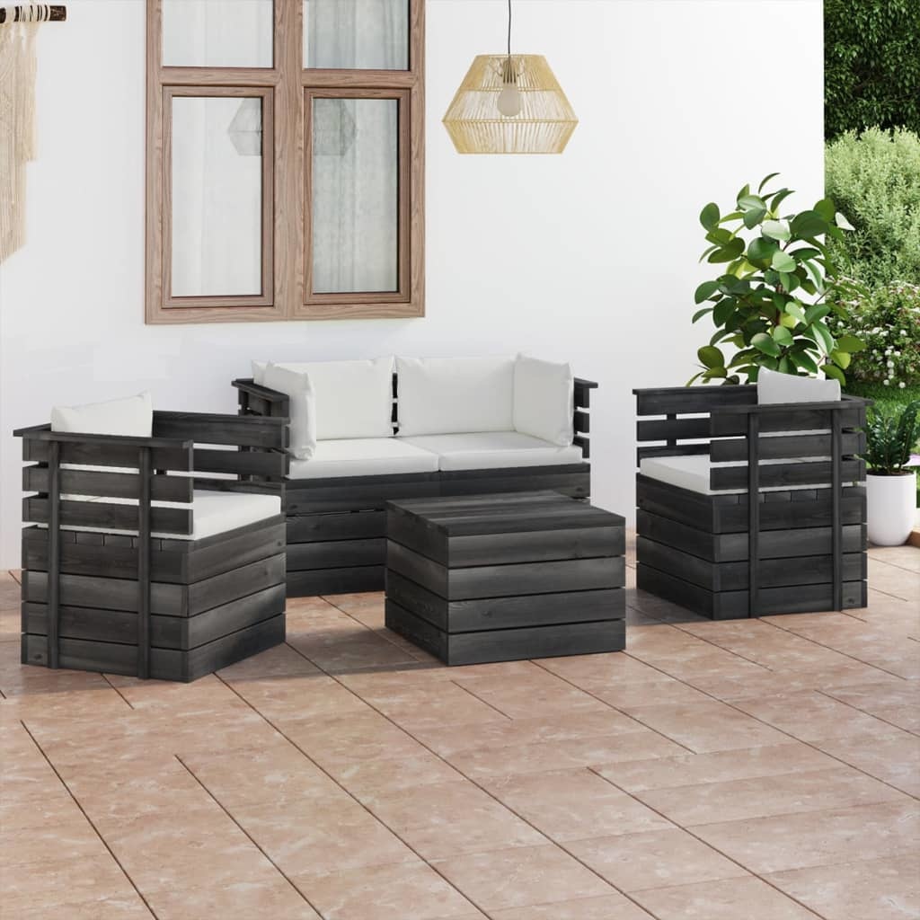 VidaXL 5-delige Loungeset met kussens pallet massief grenenhout