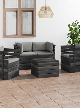 VidaXL 5-delige Loungeset met kussens pallet massief grenenhout