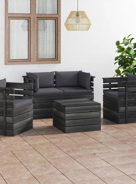 VidaXL 5-delige Loungeset met kussens pallet massief grenenhout