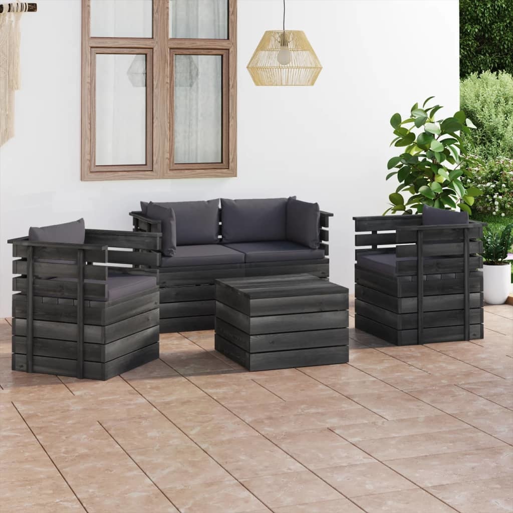 VidaXL 5-delige Loungeset met kussens pallet massief grenenhout