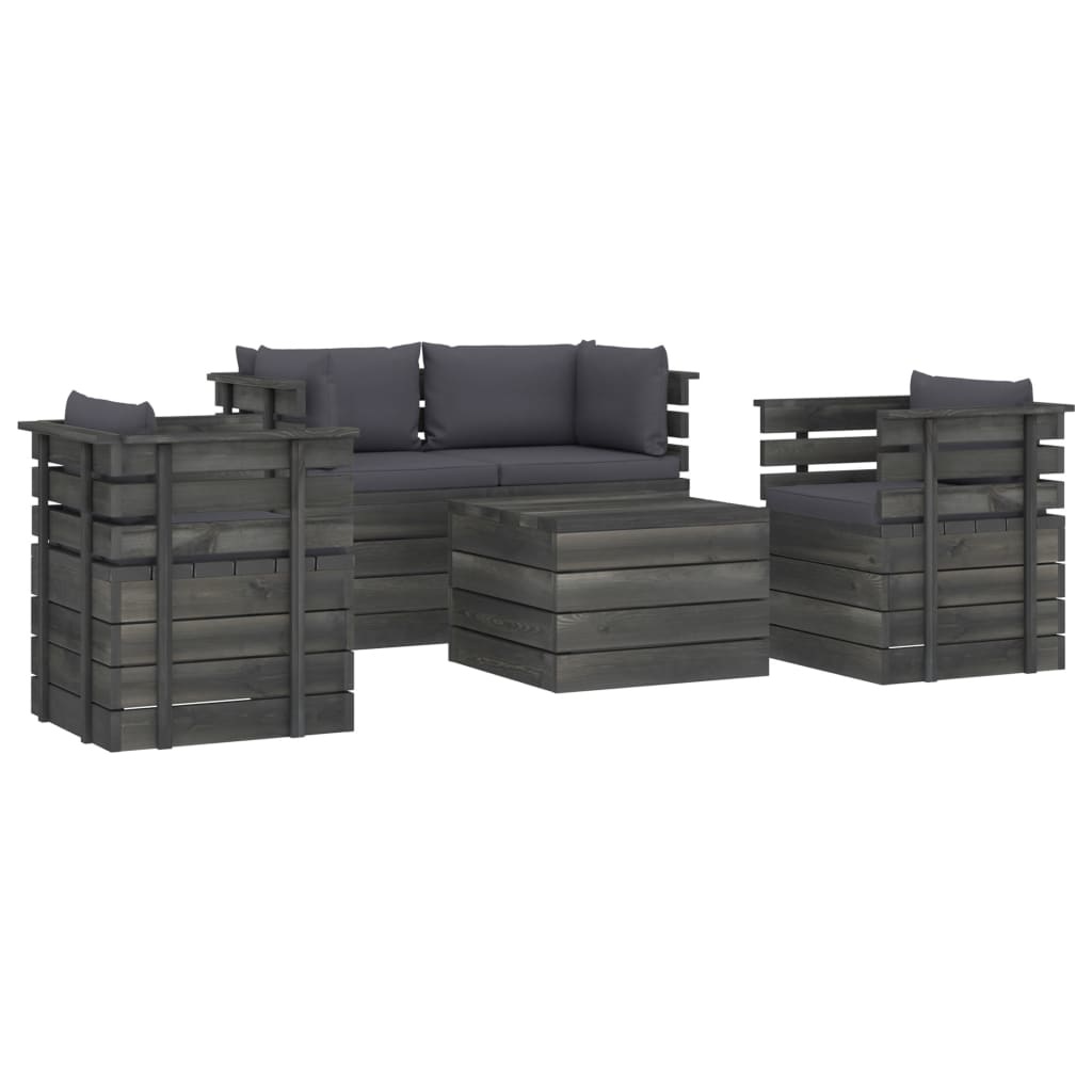 VidaXL 5-delige Loungeset met kussens pallet massief grenenhout