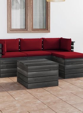 VidaXL 5-delige Loungeset met kussens pallet massief grenenhout