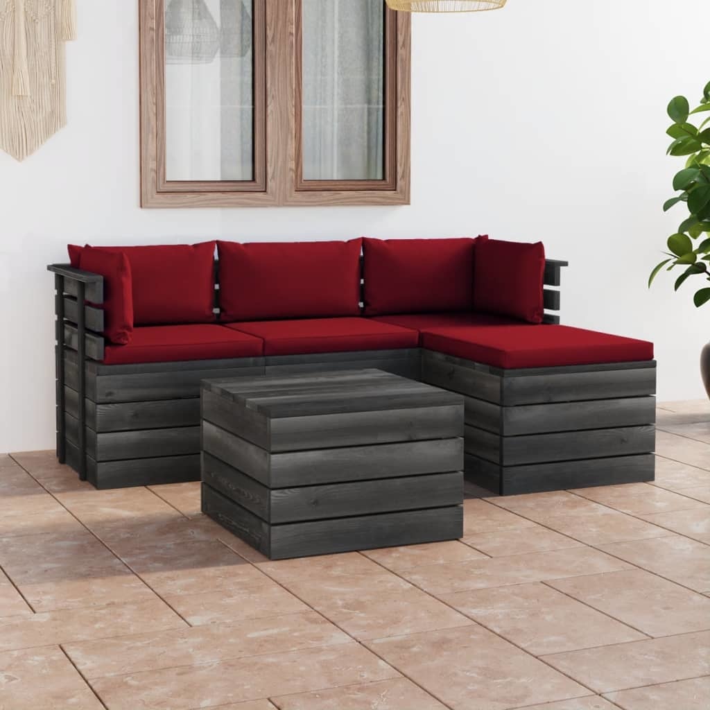 VidaXL 5-delige Loungeset met kussens pallet massief grenenhout