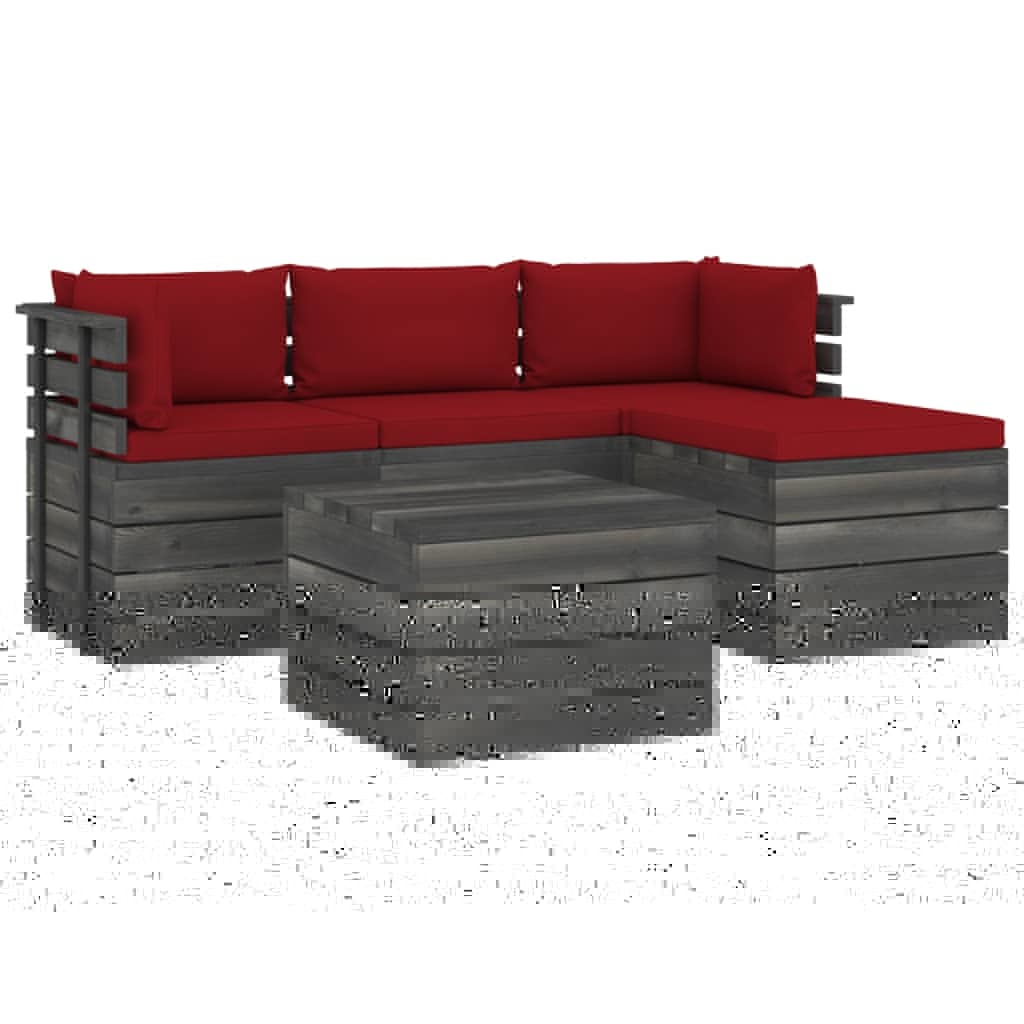 VidaXL 5-delige Loungeset met kussens pallet massief grenenhout