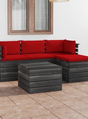 VidaXL 5-delige Loungeset met kussens pallet massief grenenhout