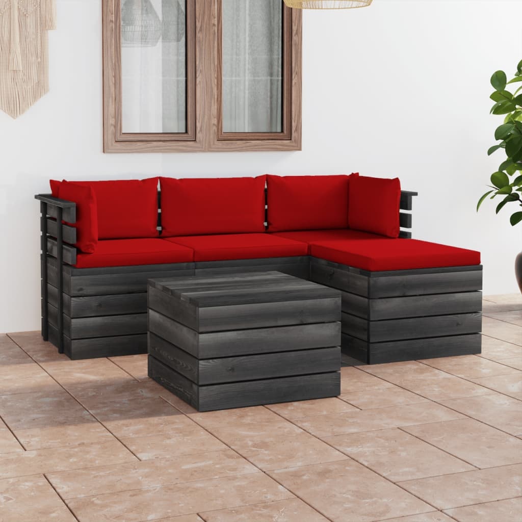 VidaXL 5-delige Loungeset met kussens pallet massief grenenhout