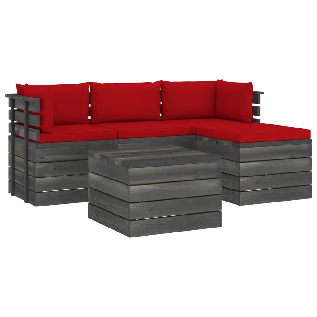 VidaXL 5-delige Loungeset met kussens pallet massief grenenhout