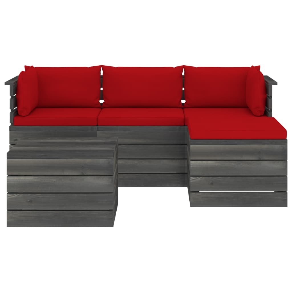 VidaXL 5-delige Loungeset met kussens pallet massief grenenhout