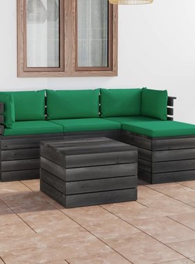 VidaXL 5-delige Loungeset met kussens pallet massief grenenhout