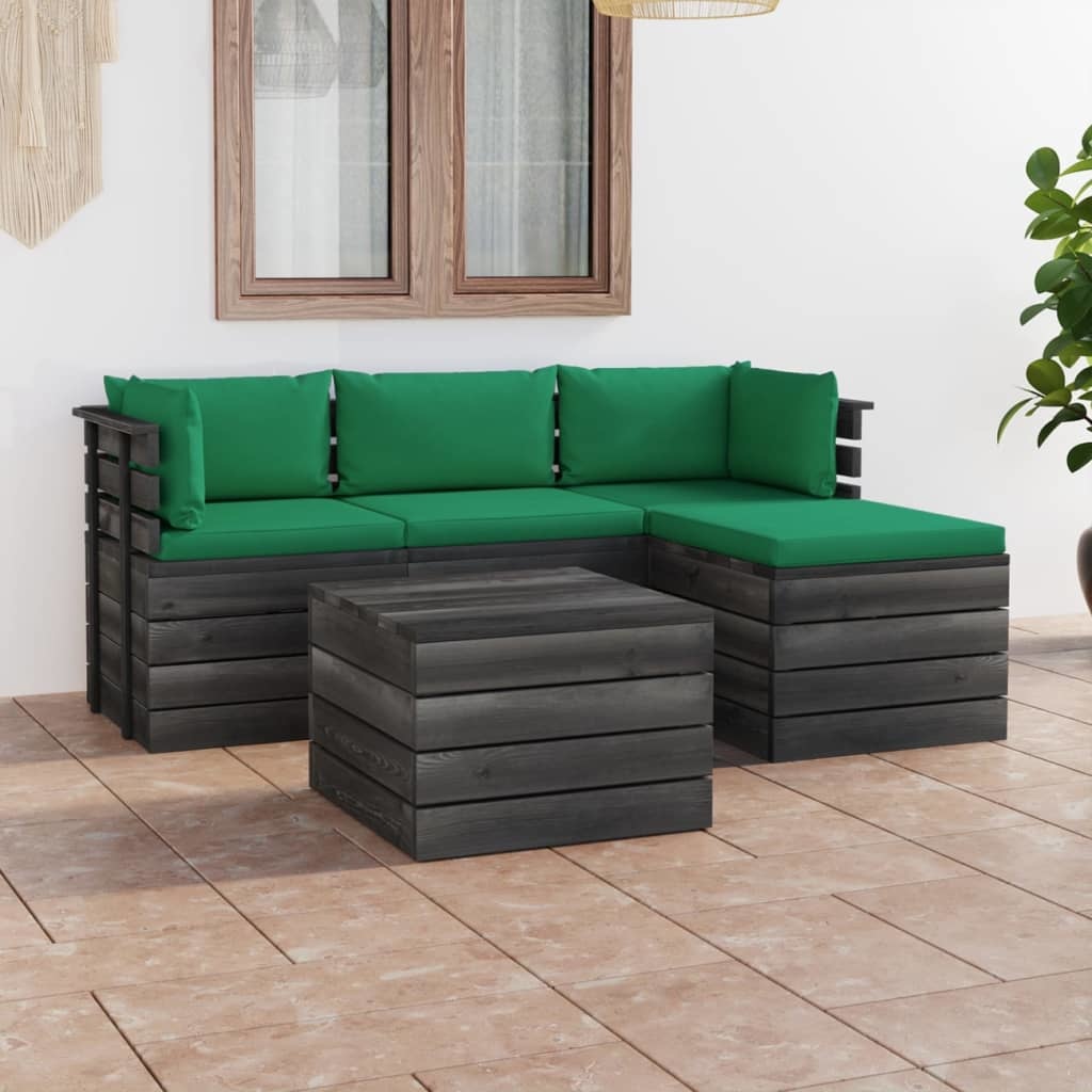 VidaXL 5-delige Loungeset met kussens pallet massief grenenhout