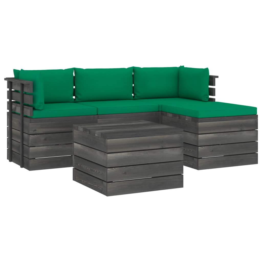 VidaXL 5-delige Loungeset met kussens pallet massief grenenhout