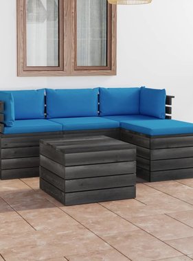 VidaXL 5-delige Loungeset met kussens pallet massief grenenhout