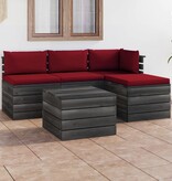 VidaXL 5-delige Loungeset met kussens pallet massief grenenhout