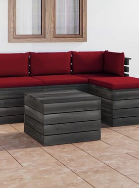 VidaXL 5-delige Loungeset met kussens pallet massief grenenhout