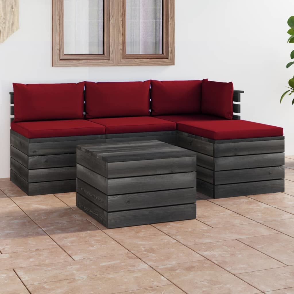 VidaXL 5-delige Loungeset met kussens pallet massief grenenhout