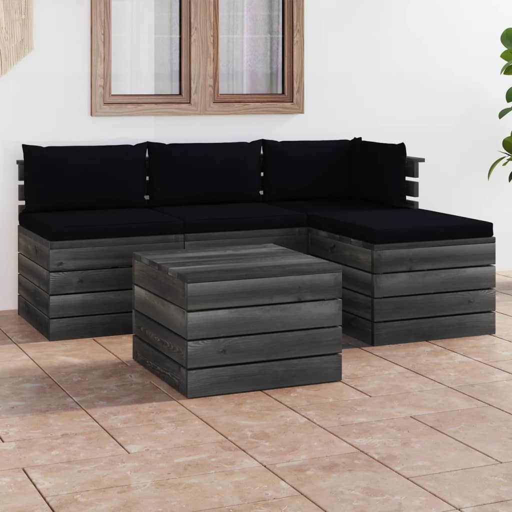 VidaXL 5-delige Loungeset met kussens pallet massief grenenhout