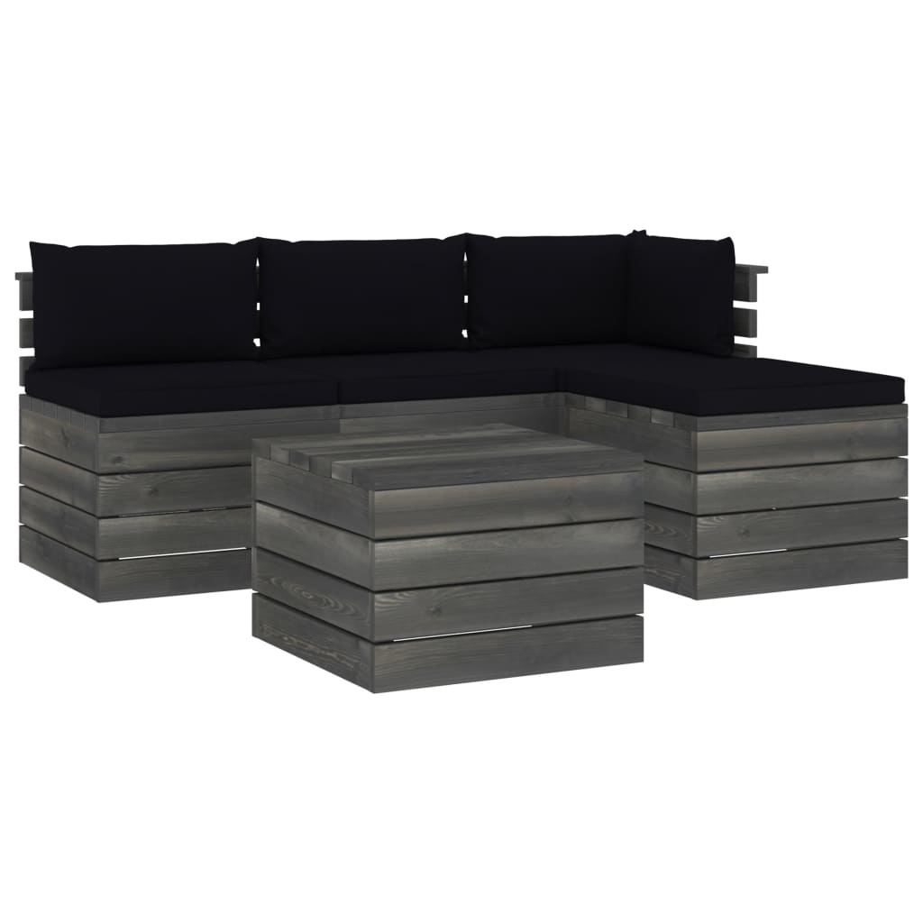 VidaXL 5-delige Loungeset met kussens pallet massief grenenhout