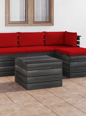 VidaXL 5-delige Loungeset met kussens pallet massief grenenhout