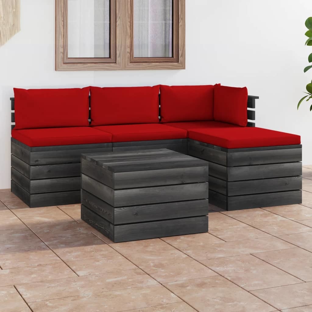 VidaXL 5-delige Loungeset met kussens pallet massief grenenhout