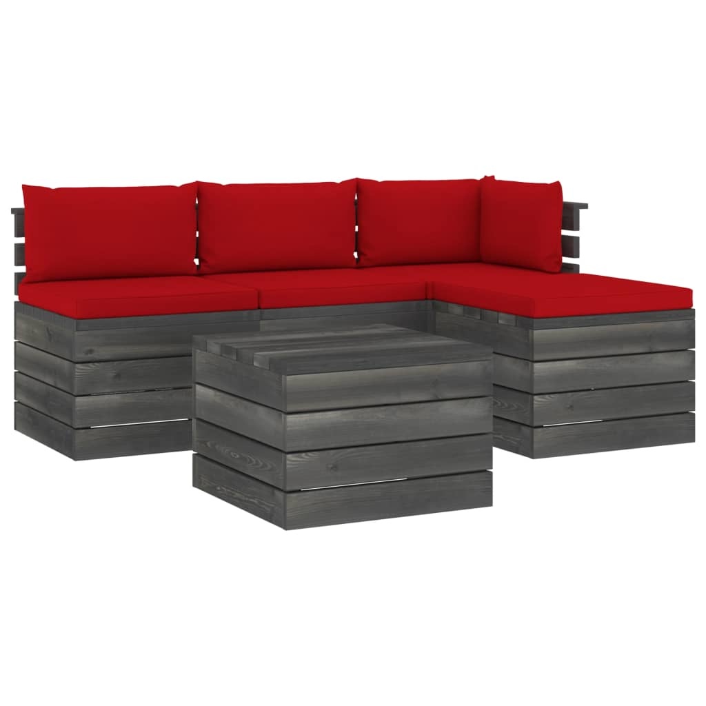 VidaXL 5-delige Loungeset met kussens pallet massief grenenhout