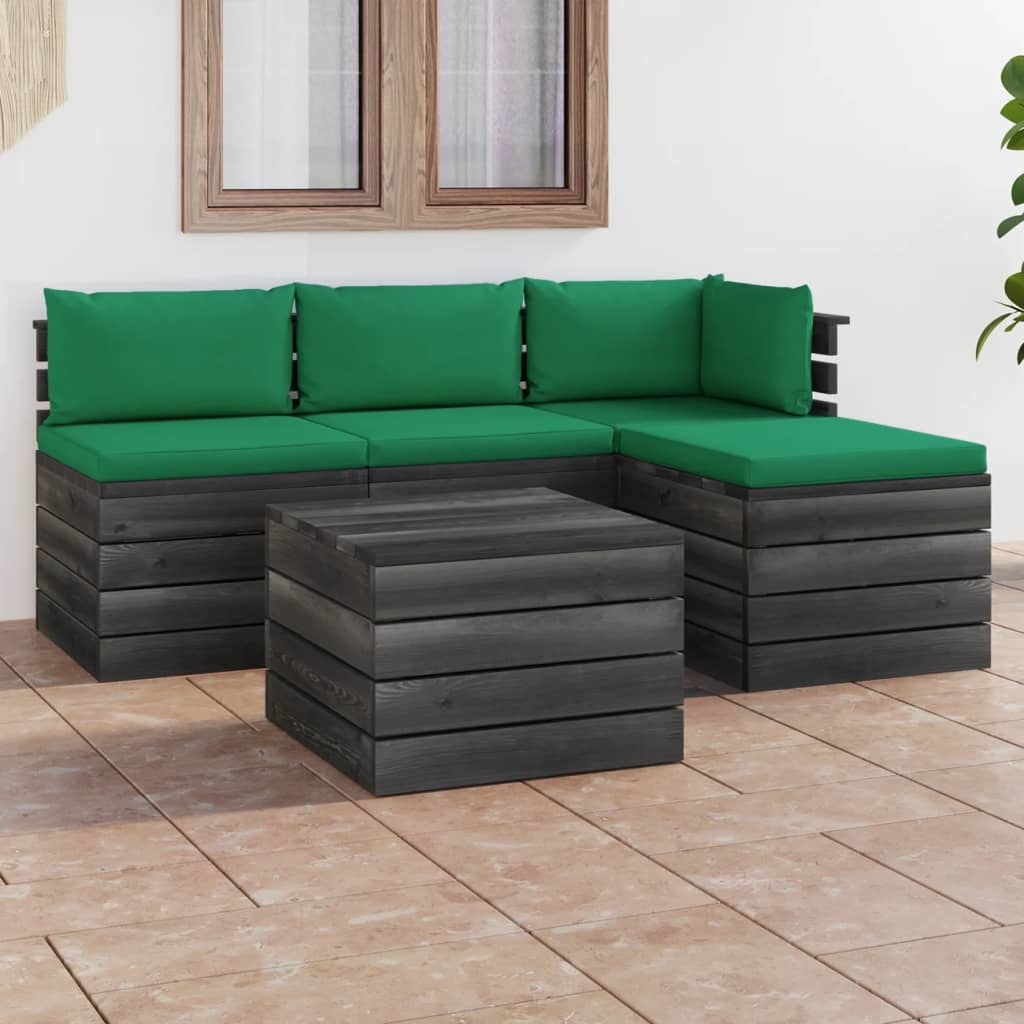 VidaXL 5-delige Loungeset met kussens pallet massief grenenhout