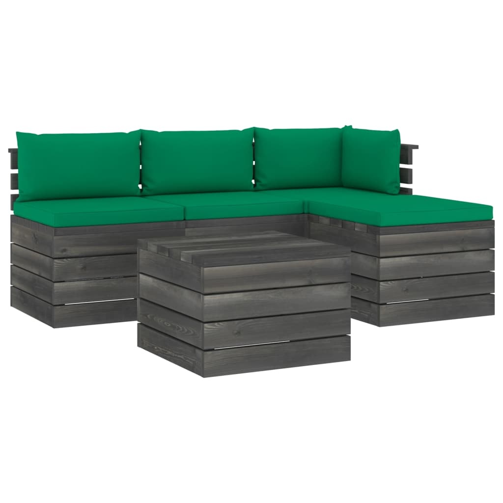 VidaXL 5-delige Loungeset met kussens pallet massief grenenhout