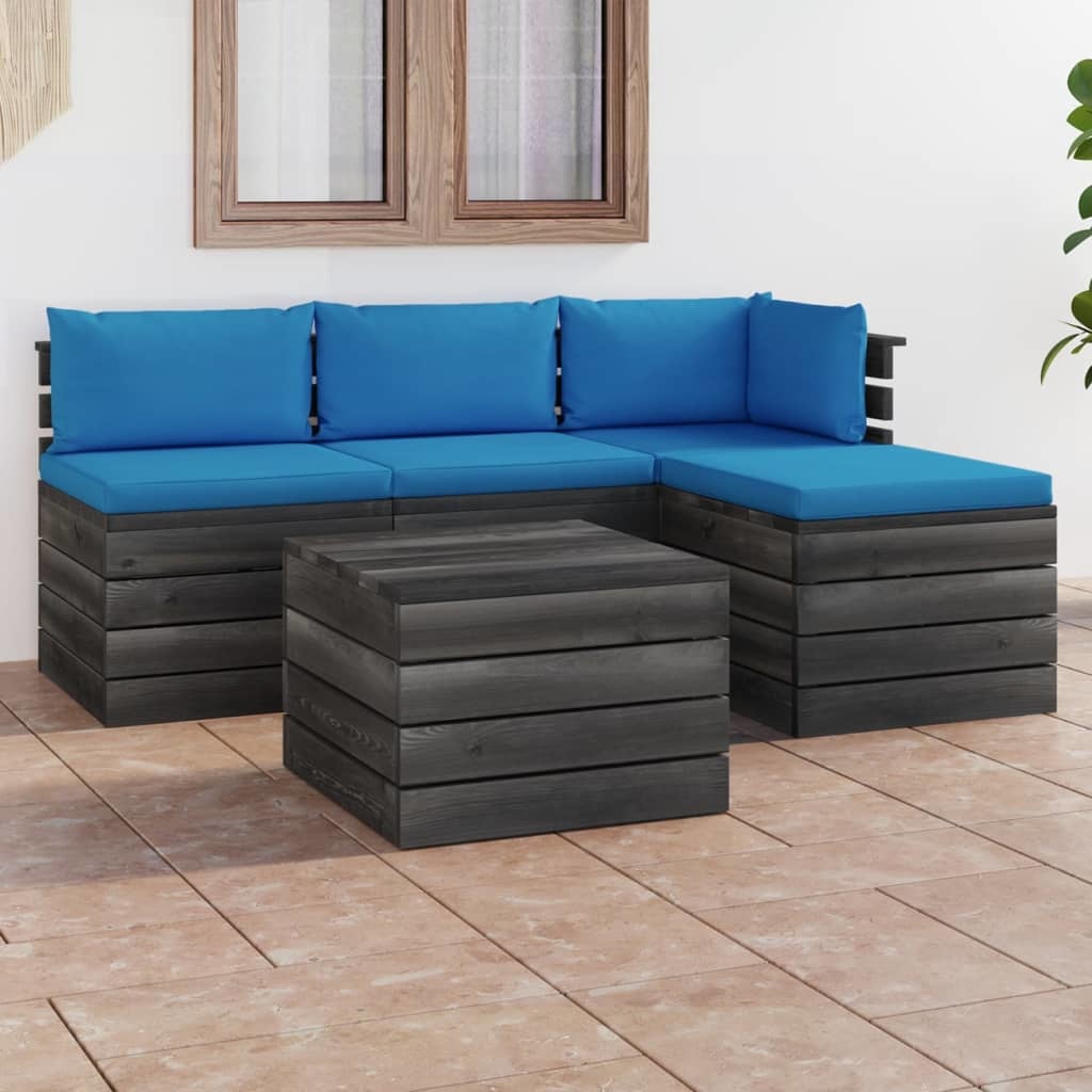 VidaXL 5-delige Loungeset met kussens pallet massief grenenhout