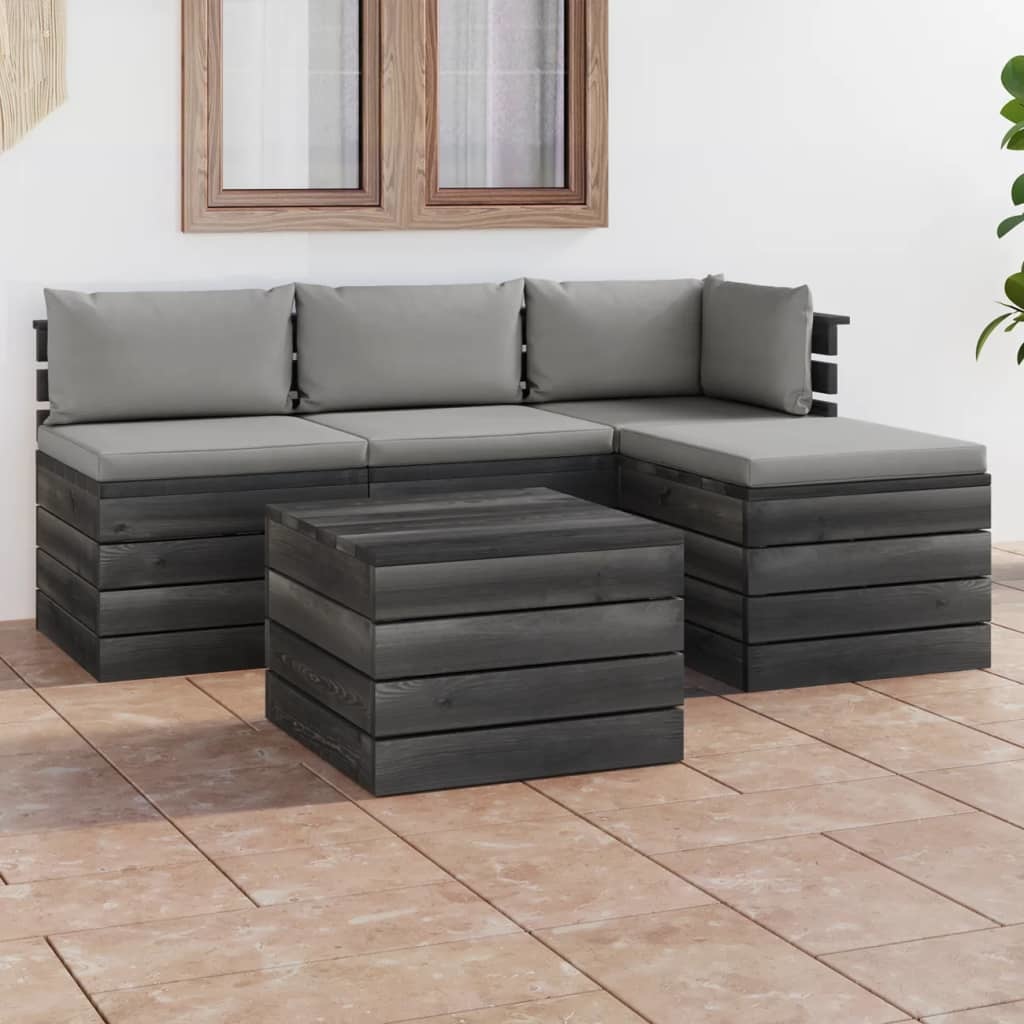 VidaXL 5-delige Loungeset met kussens pallet massief grenenhout