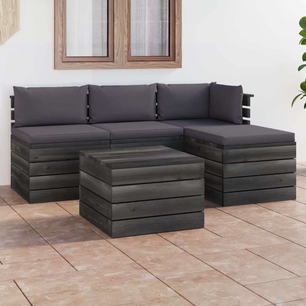 VidaXL 5-delige Loungeset met kussens pallet massief grenenhout